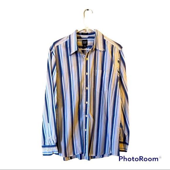 90s GAP Striped Button-Up Dress Shirt β Menβs Medium πΆοΈ - Picture 2 of 7